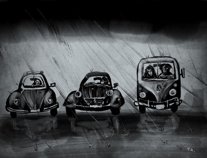 1000 3 autos dans la pluie